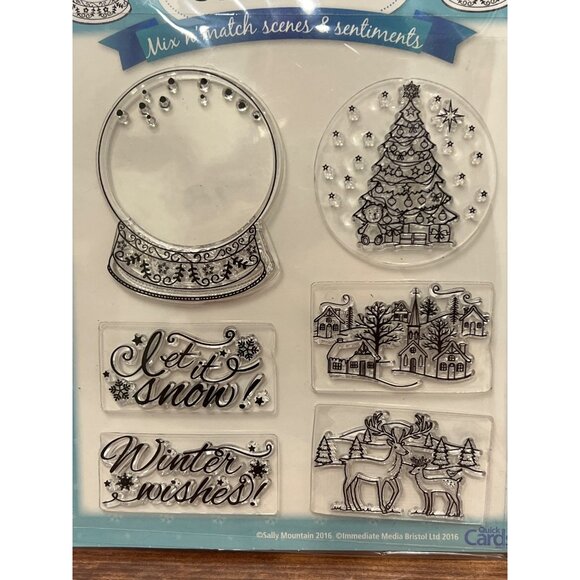 Snowglobe Stamp Set Mix & Match Scenes & Sentiments By Sally Mountain 2016 - Picture 5 of 5